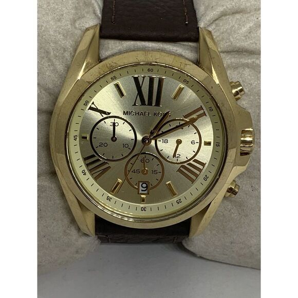 Michael Kors MK5605 Unisex Brown Leather Analog Dial Quartz Wrist Watch Hk723 - Picture 1 of 11